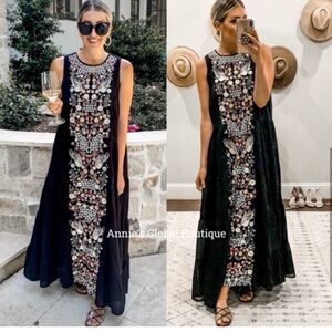 Anthropologie Jacaranda Black Maxi Dress Embroidered Size 10 by Samant Chauhand